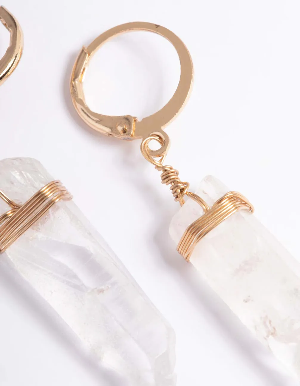 Gold Clear Quartz Raw Shard Huggie Earrings