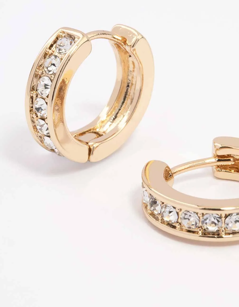 Gold Encased Diamante Huggie Earrings