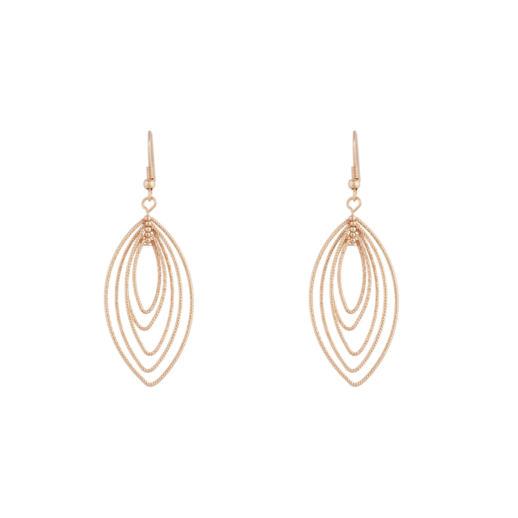 Gold Textured Shiny Layered Drop Earrings