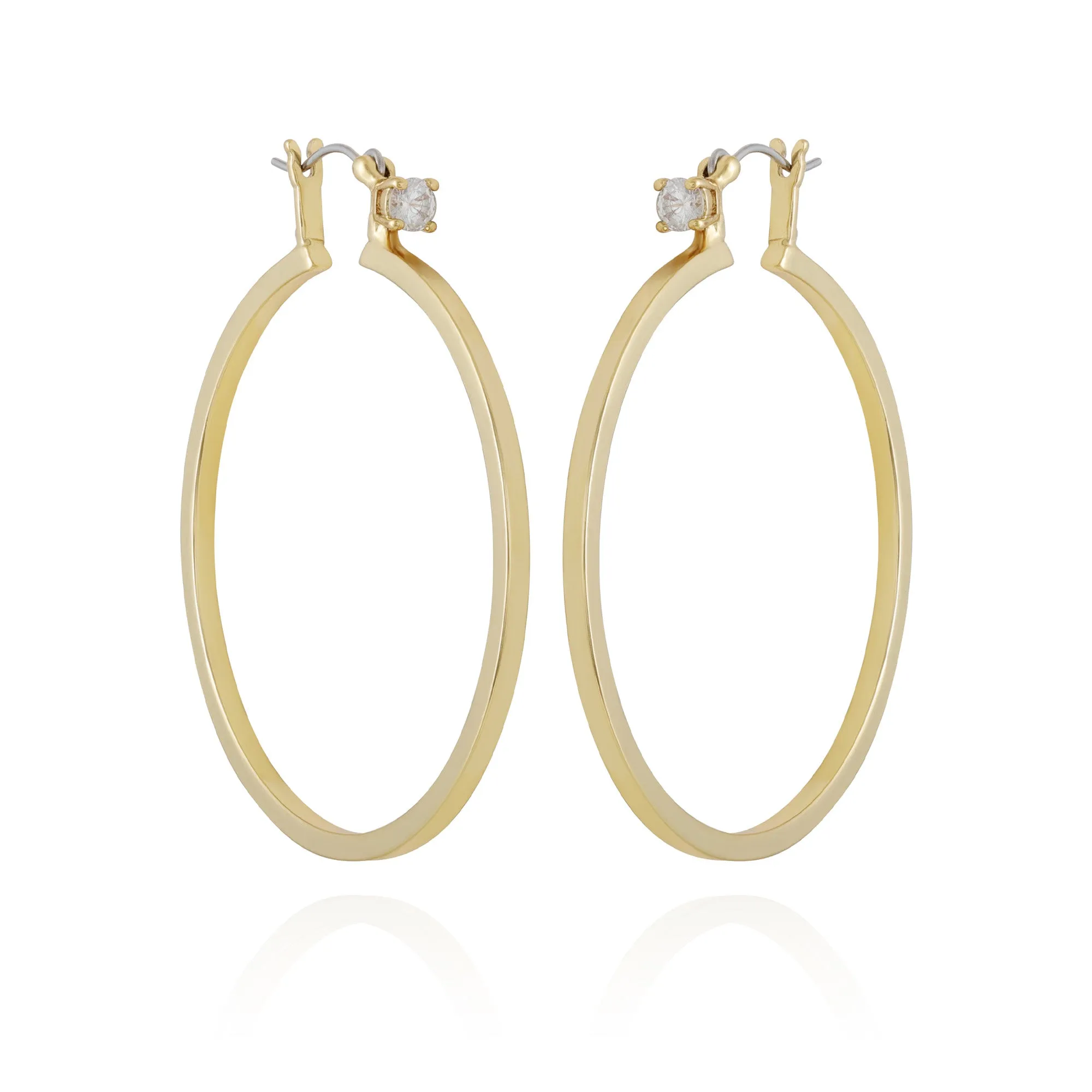 Goldtone Cubic Zirconia Large Hoops Earrings