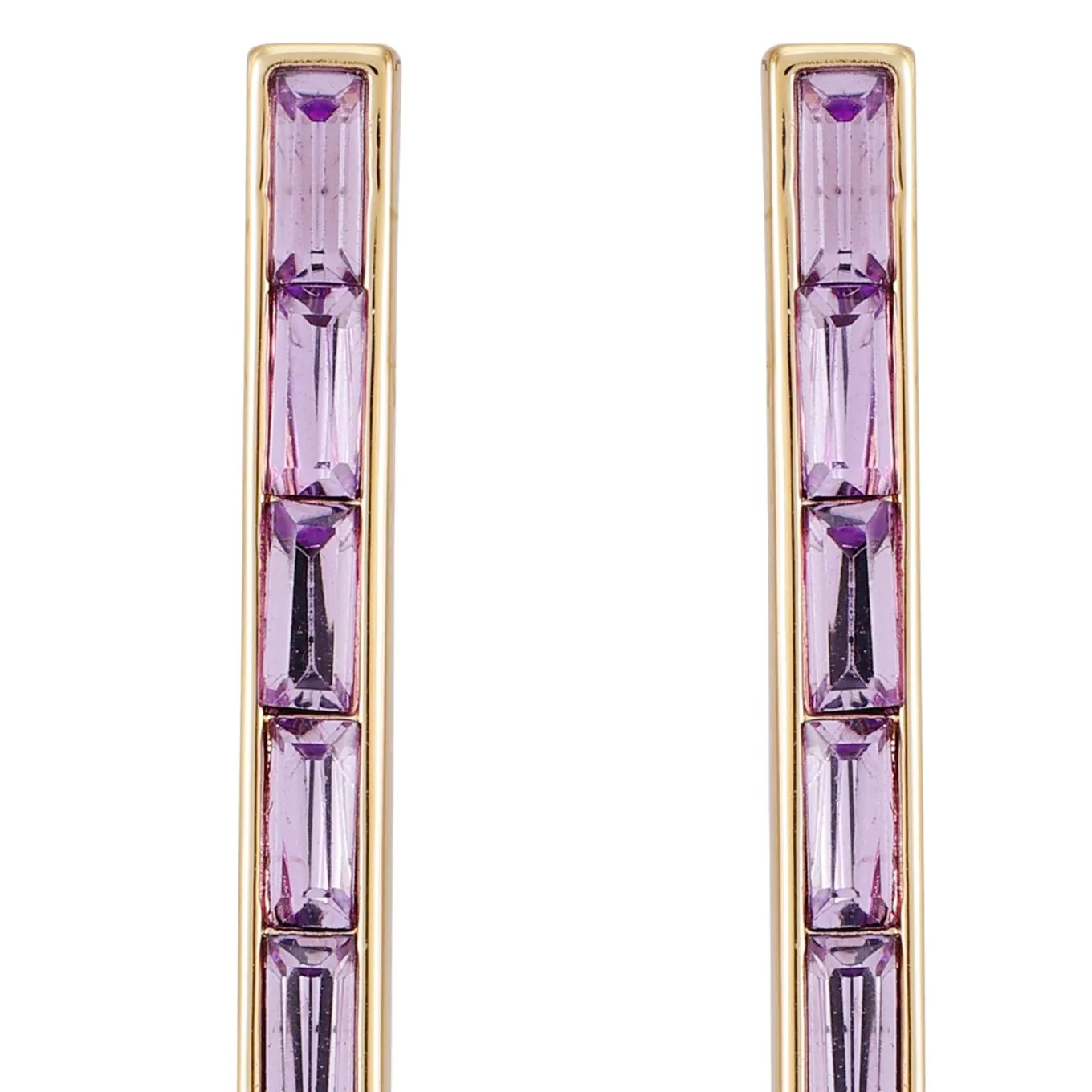 Goldtone Violet Stone Baguette Stick Drop Earrings