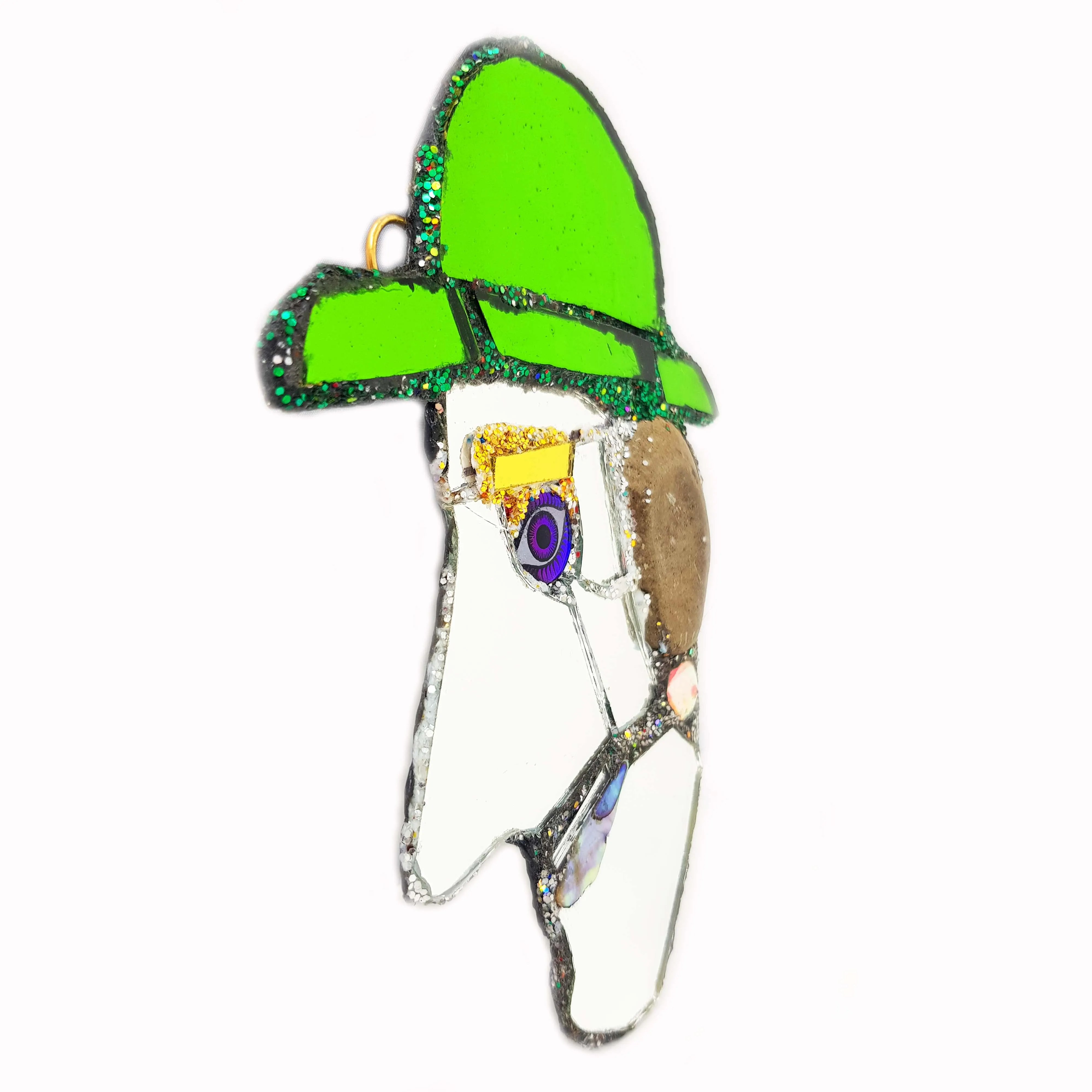 GREEN BOWLER HAT MAN BROOCH