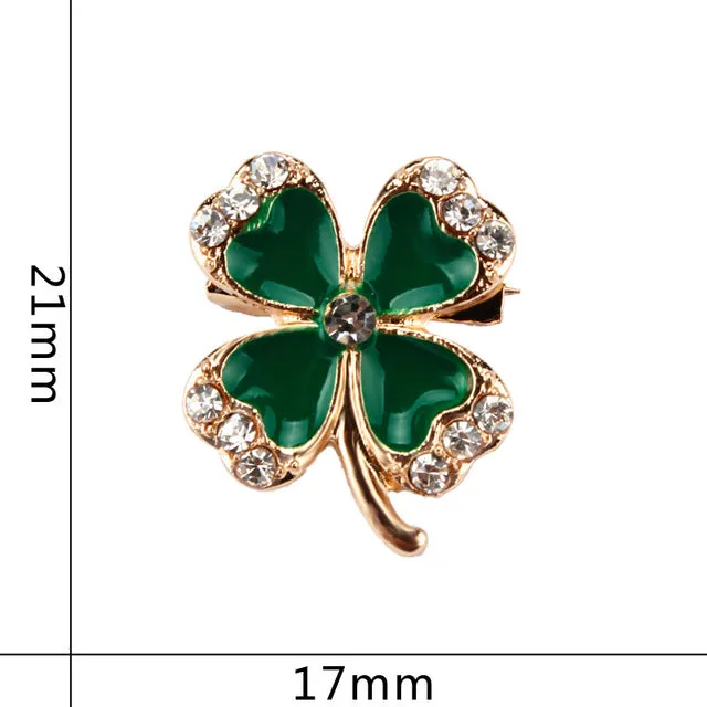 Green Four Leaf Clover and Rhinestones Lapel Pins or Brooches for Women or Men in Assorted Designs