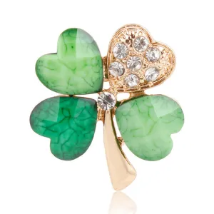 Green Four Leaf Clover and Rhinestones Lapel Pins or Brooches for Women or Men in Assorted Designs