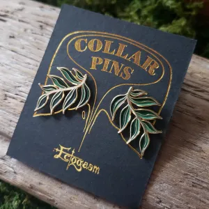 Green Leaf Collar Pin Set