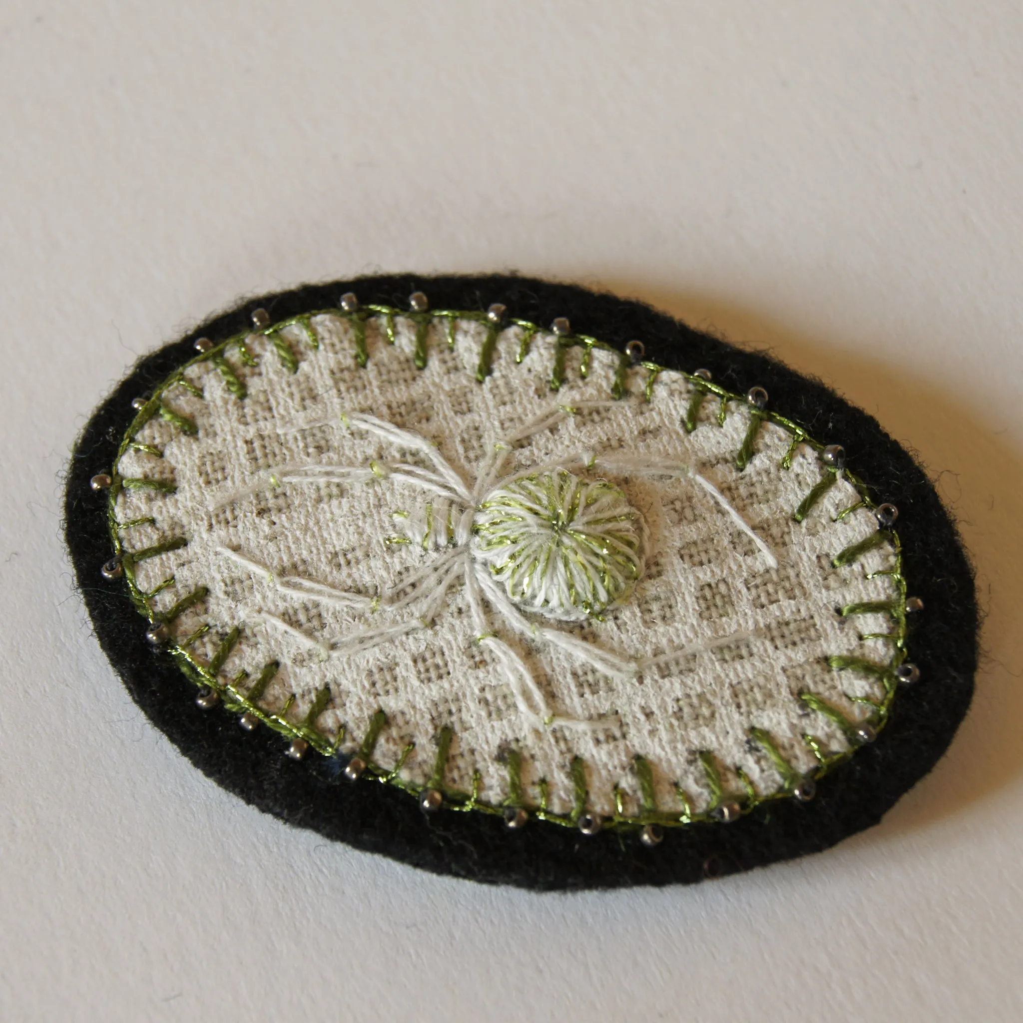 Hand Embroidered Lucky White Spider Arachnida Brooch