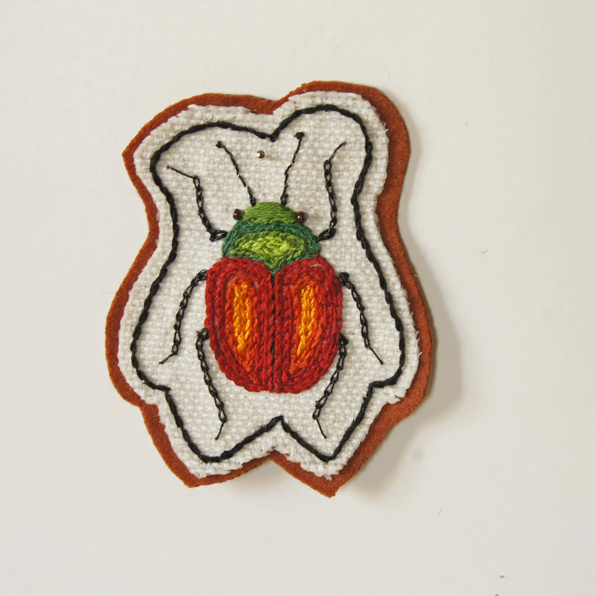 Hand Embroidered Sew On Patch Red Leaf Beetle Chrysomelidae Entomology