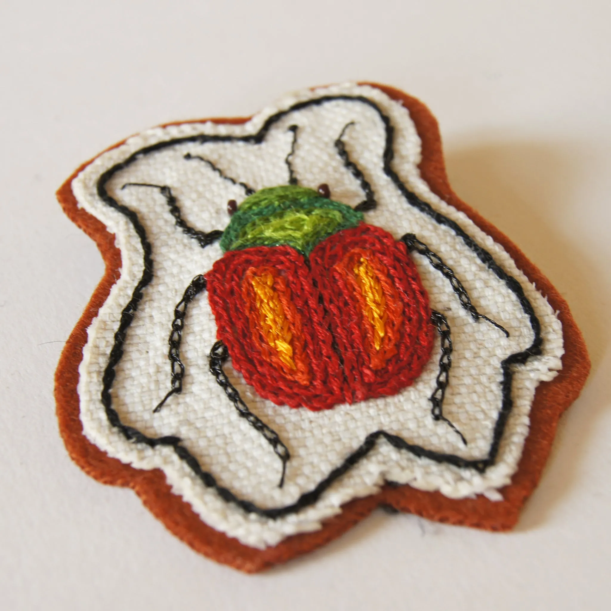 Hand Embroidered Sew On Patch Red Leaf Beetle Chrysomelidae Entomology