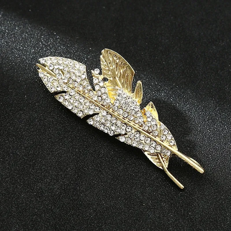 Hip-Hop Shiny Pin Printing Leaf Crown Alloy Hollow Out Inlay Rhinestones Unisex Brooches