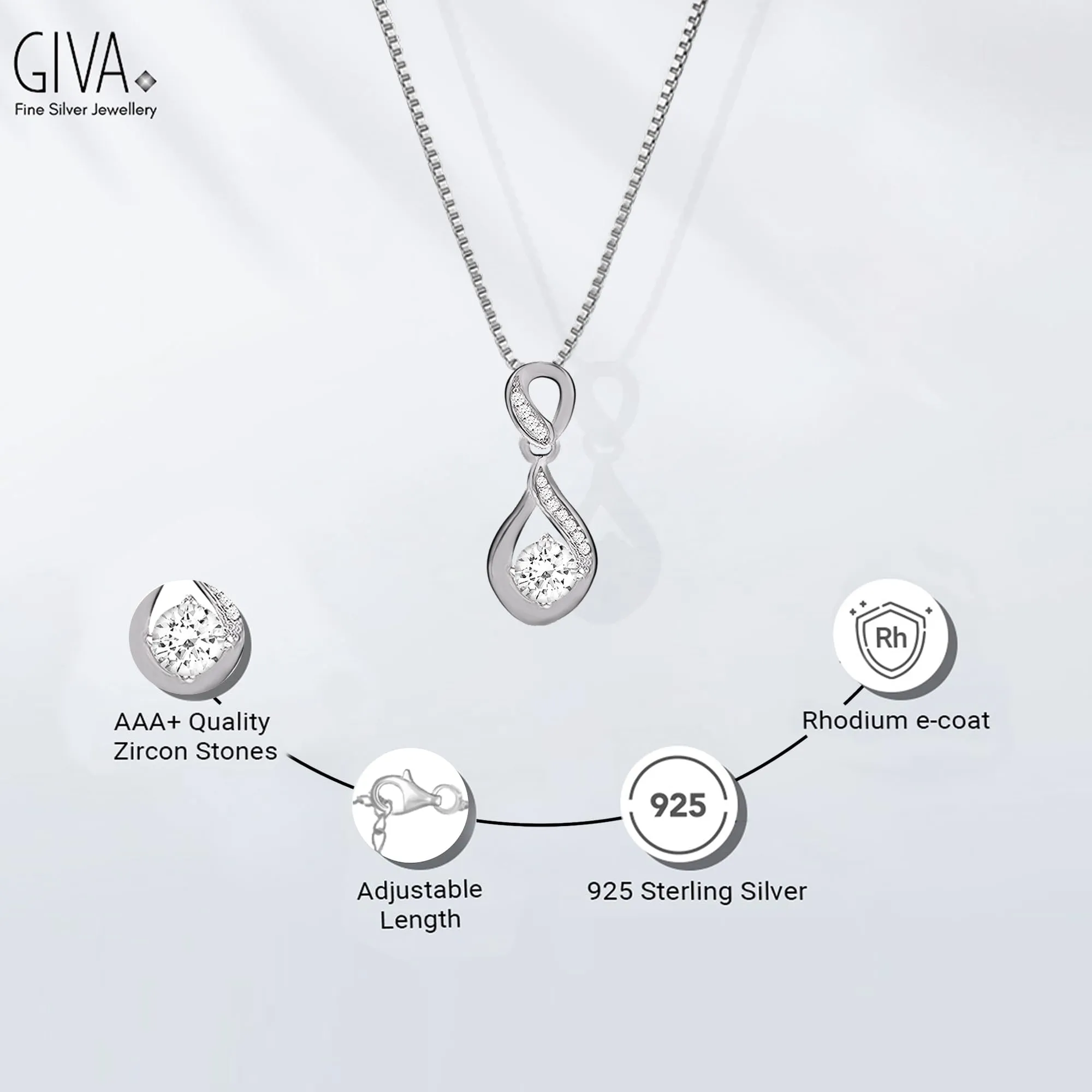 Hypoallergenic Silver Twist Zirconia Stone Pendant Necklace for Women