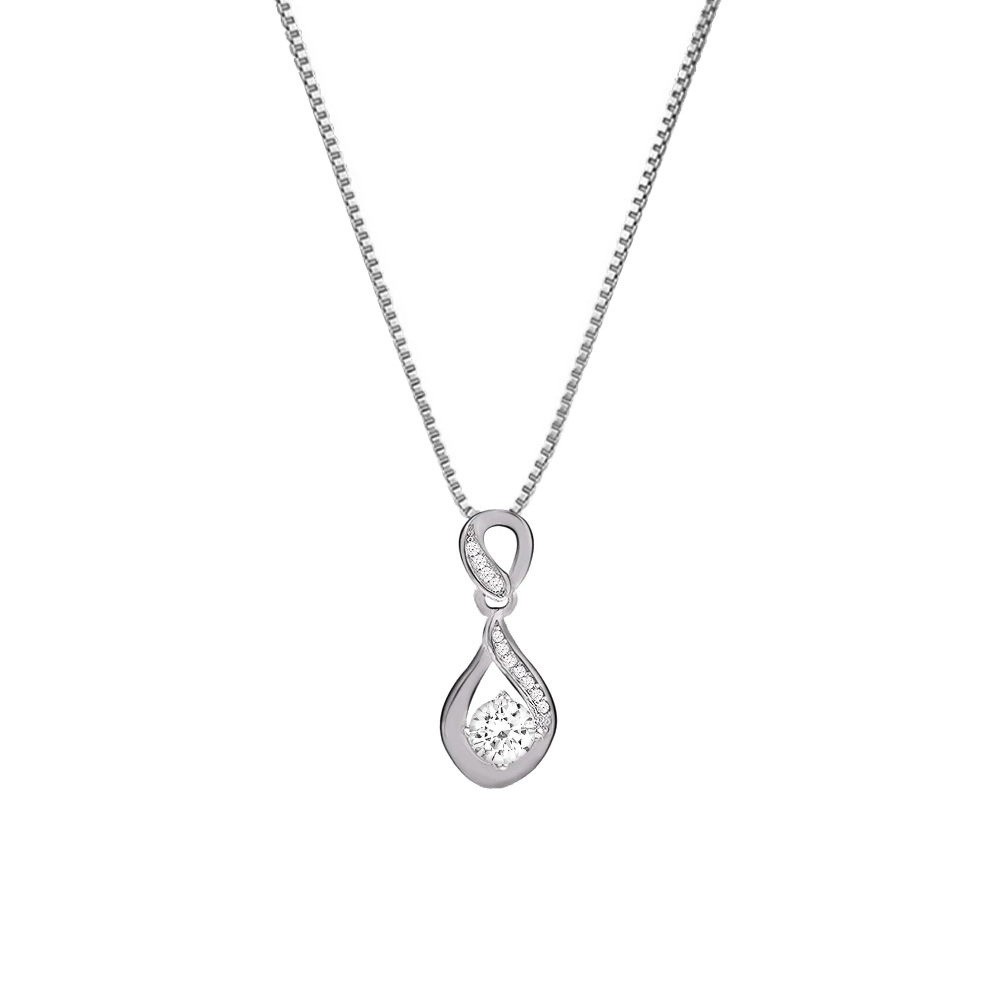 Hypoallergenic Silver Twist Zirconia Stone Pendant Necklace for Women