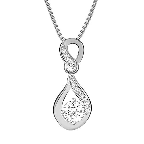 Hypoallergenic Silver Twist Zirconia Stone Pendant Necklace for Women