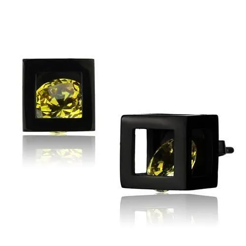 IP Black(Ion Plating) Stainless Steel Earrings with AAA Grade CZ in Topaz for Women Topaz Stone Color Style TK2540