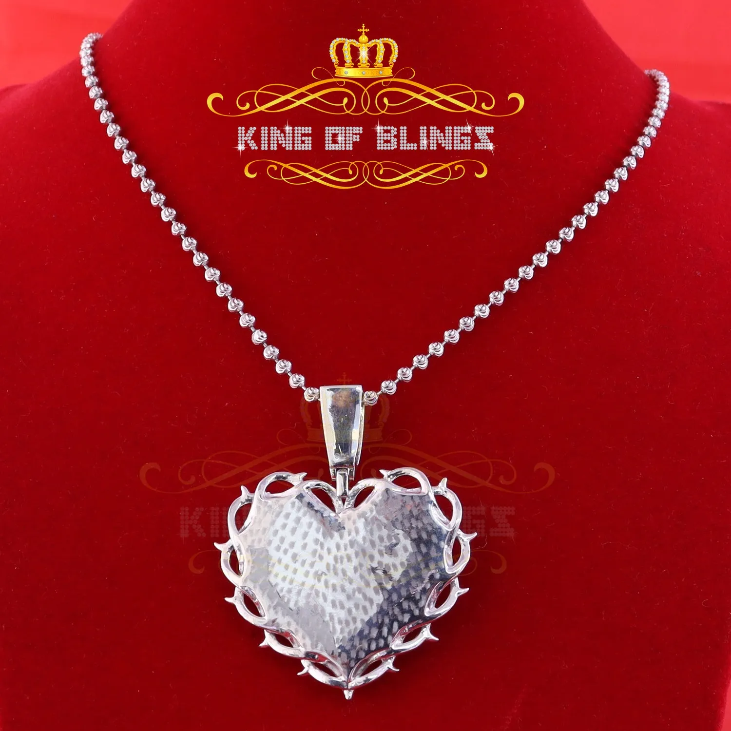 King Of Bling's 925 Sterling Silver Beautiful 2.00ct Moissanite White Heart Thorn Jesus Pendant