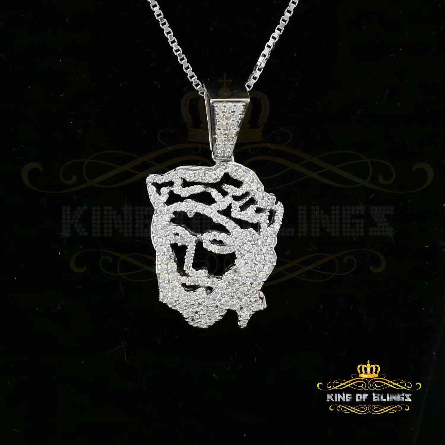 King Of Bling's King of Bling Jesus Face Sterling White Silver Pendant 0.90ct Cubic Zirconia