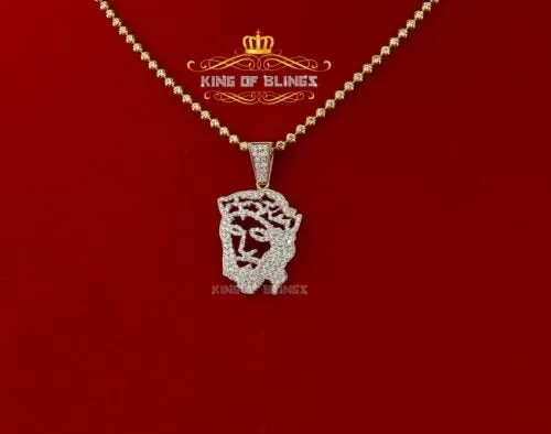 King Of Bling's King of Bling Jesus Face Sterling White Silver Pendant 0.90ct Cubic Zirconia