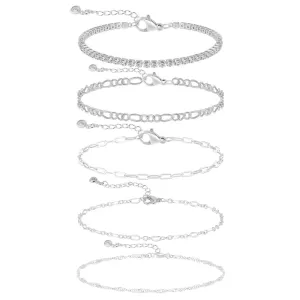 Kyerlyn 14K Silver Dainty Bracelet Stack