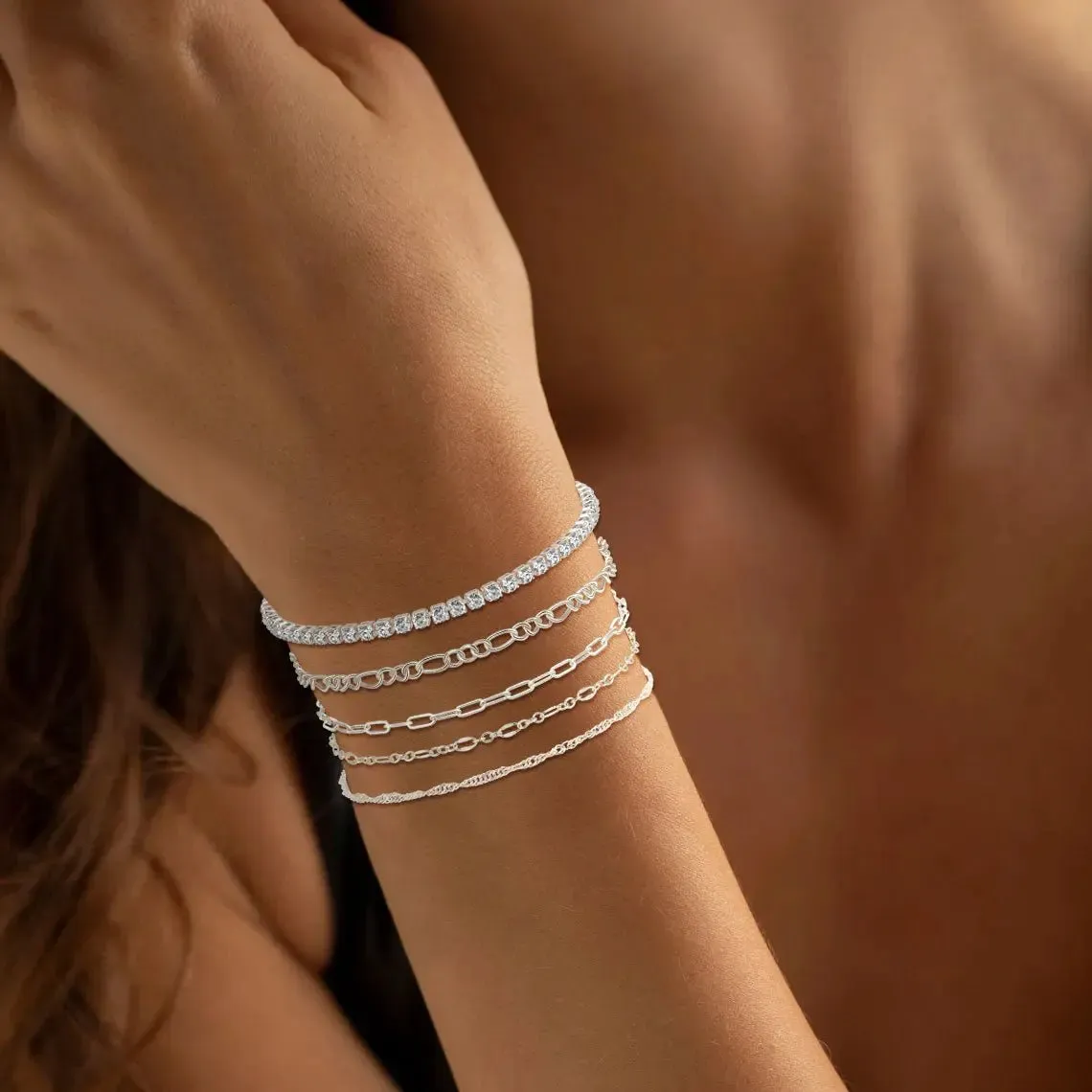 Kyerlyn 14K Silver Dainty Bracelet Stack