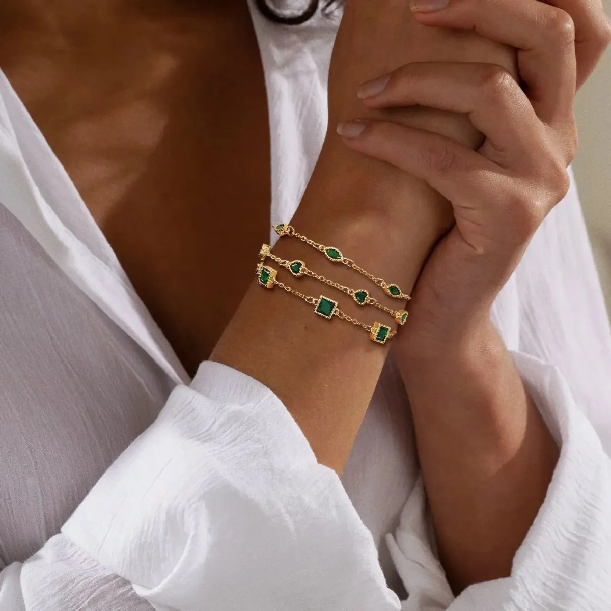 Kyerlyn Dainty Green CZ Bracelets Stack