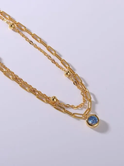 Layered Bracelet, 18k Gold Plated Blue Zircon Birthstone Paperclip Double Bracelet