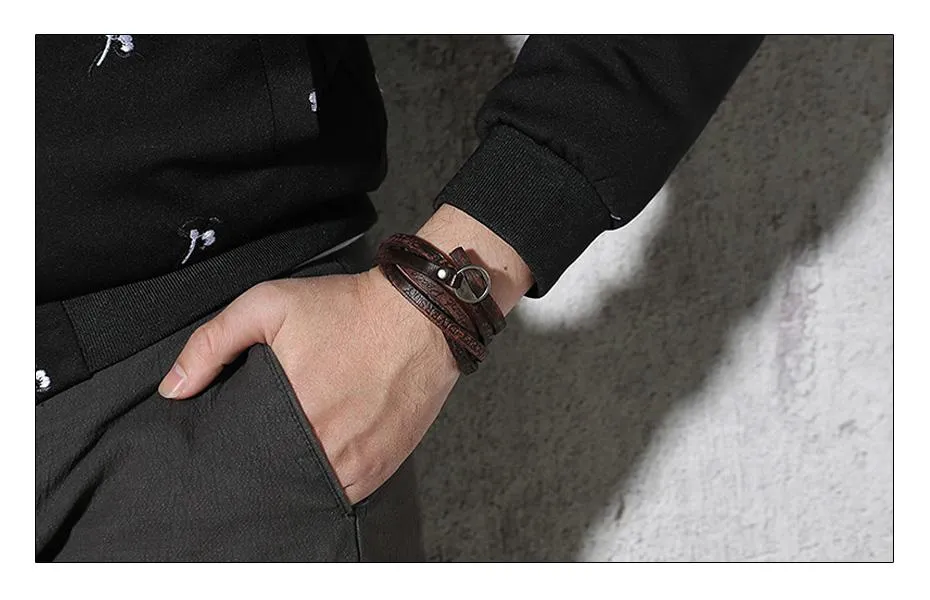 Layered Nubuck Leather Wrap Bracelet