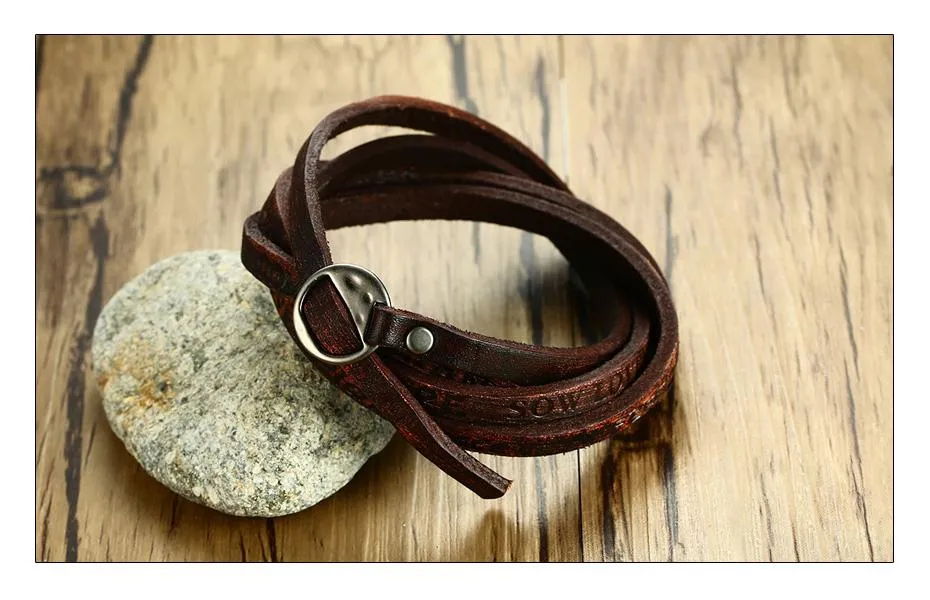 Layered Nubuck Leather Wrap Bracelet