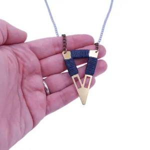 Long Boho Triangle Necklace Midnight Blue