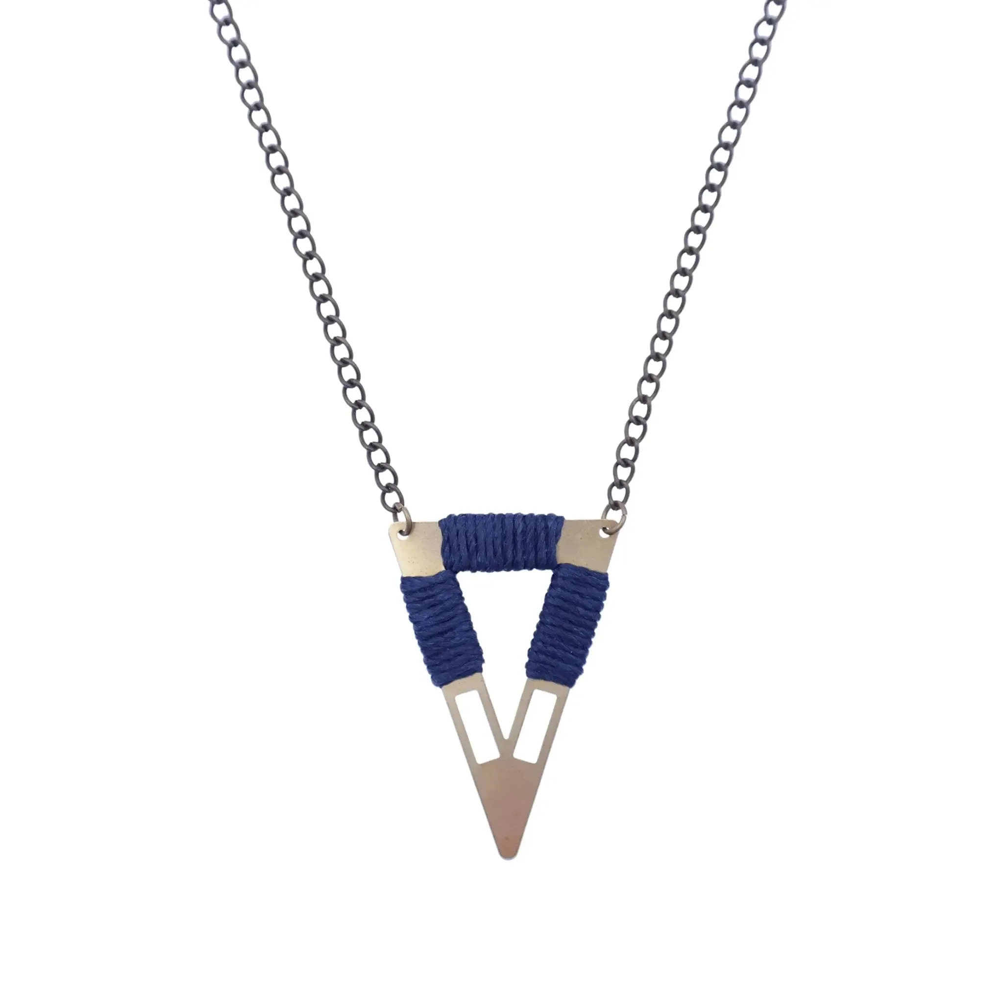 Long Boho Triangle Necklace Midnight Blue