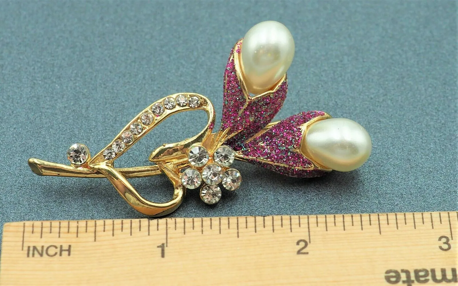 Lovely Faux Pearl Rhinestone Glitter Flower Fashion Brooch Collectable Jewellery