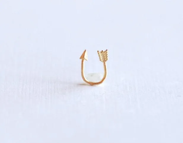 Matte Vermeil Gold Curved Arrow Connector Charm- 18k gold over Sterling Silver Arrow Connector Charm Link, Thin Bent Arrow Connector, 288