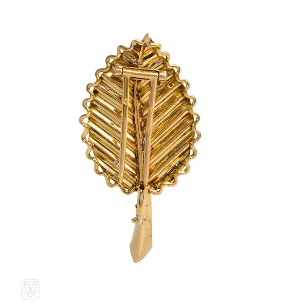 Mauboussin gold and diamond leaf brooch