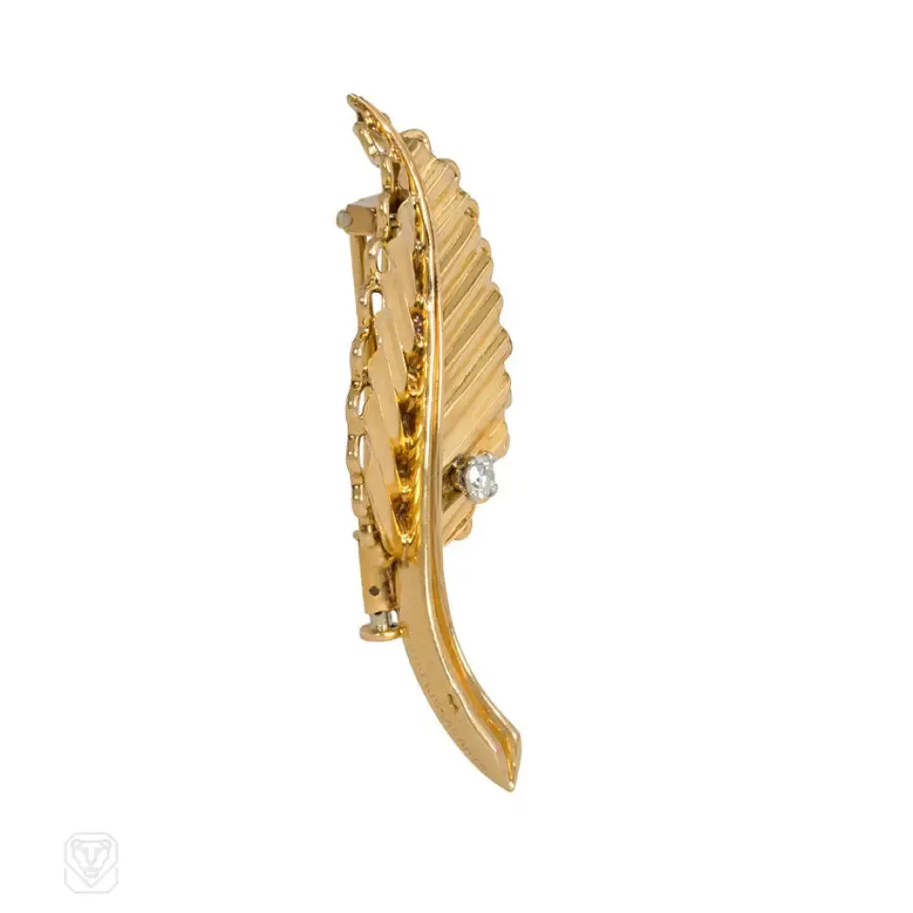 Mauboussin gold and diamond leaf brooch