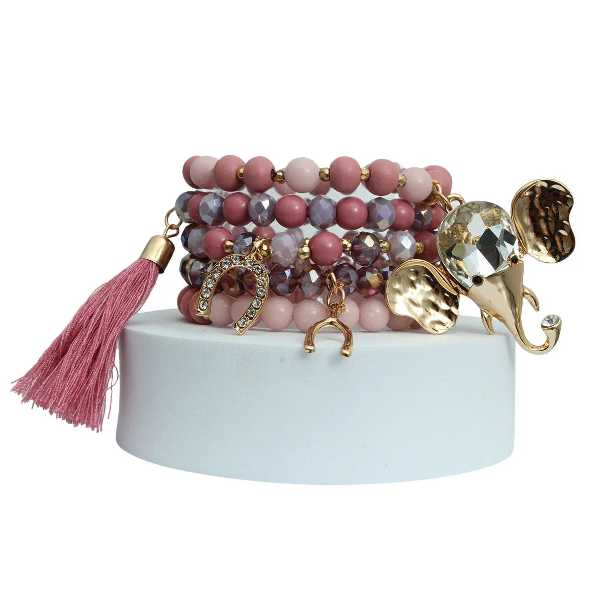 Mauve Bead Elephant Charm Bracelets