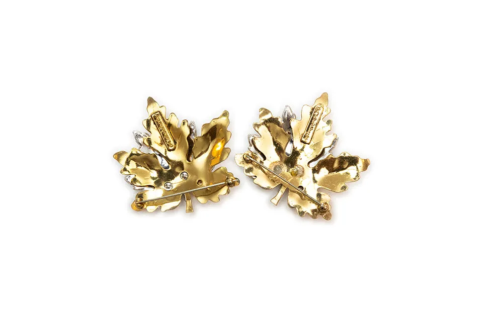 McClelland Barclay Maple Leaf with Diamanté Brooch Pair