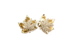 McClelland Barclay Maple Leaf with Diamanté Brooch Pair