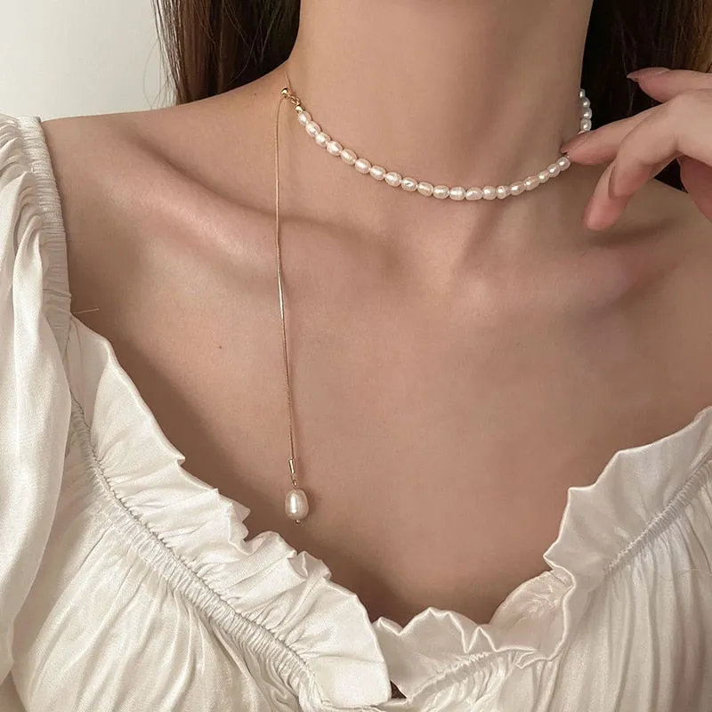 MENGJIQIAO 2021 Fashion Snake Chain Necklace For Women Girls Elegant Freshwater Pearl Pendent Necklace Jewelry Gifts