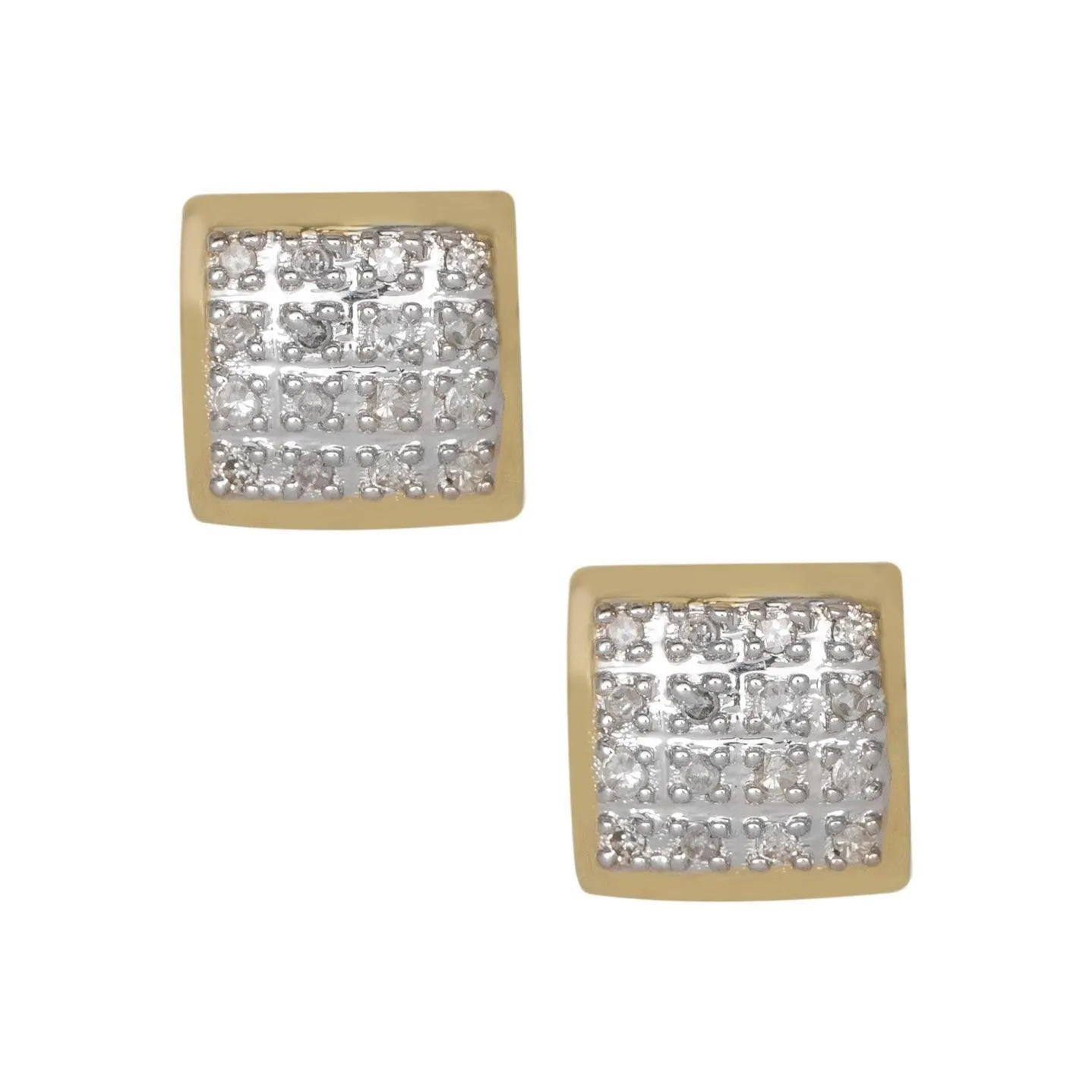 Men's Frame Cushion Micro-Pavé Square Diamond Stud Earrings 0.11ct 10K Yellow Gold