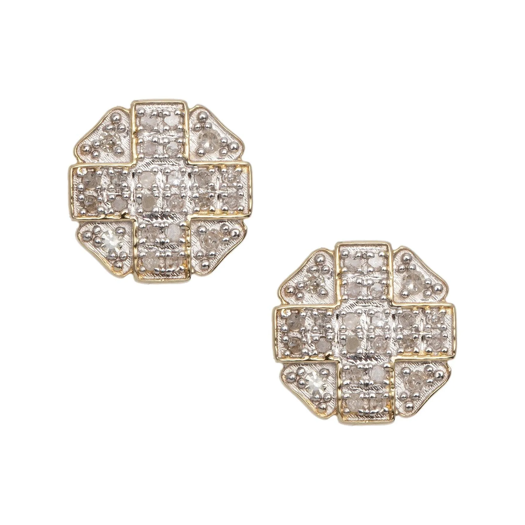 Men's Micro-Pavé Octagonal Design Diamond Stud Earrings 0.17ct 10K Yellow Gold