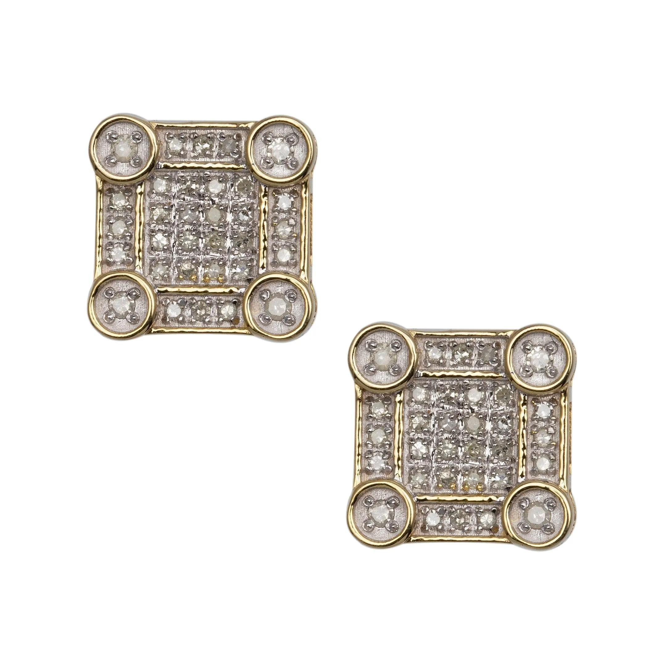 Men's Square Diamond Stud Earrings 0.32ct 10K Yellow Gold