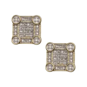 Men's Square Diamond Stud Earrings 0.32ct 10K Yellow Gold