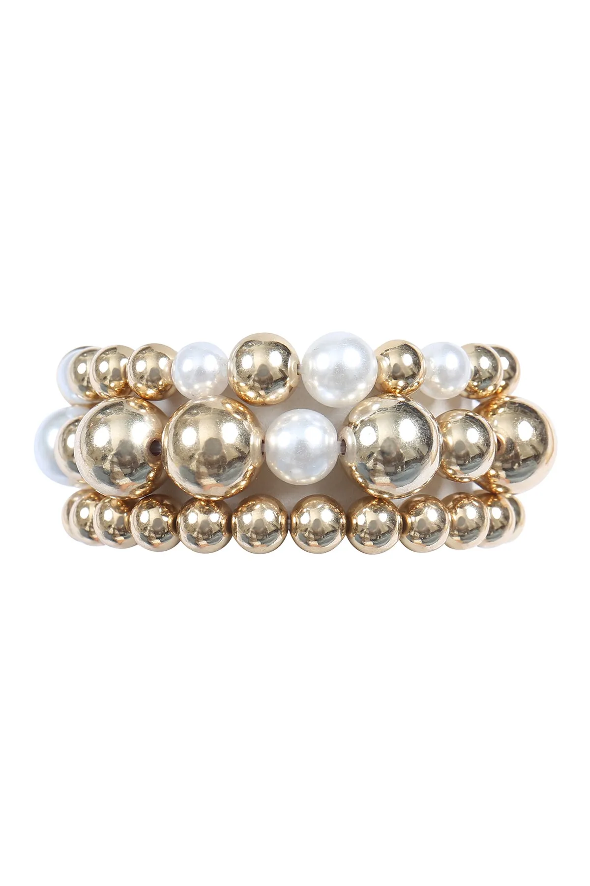 METAL BEAD AND PEARL MULTI LAYERED BRACELET SET