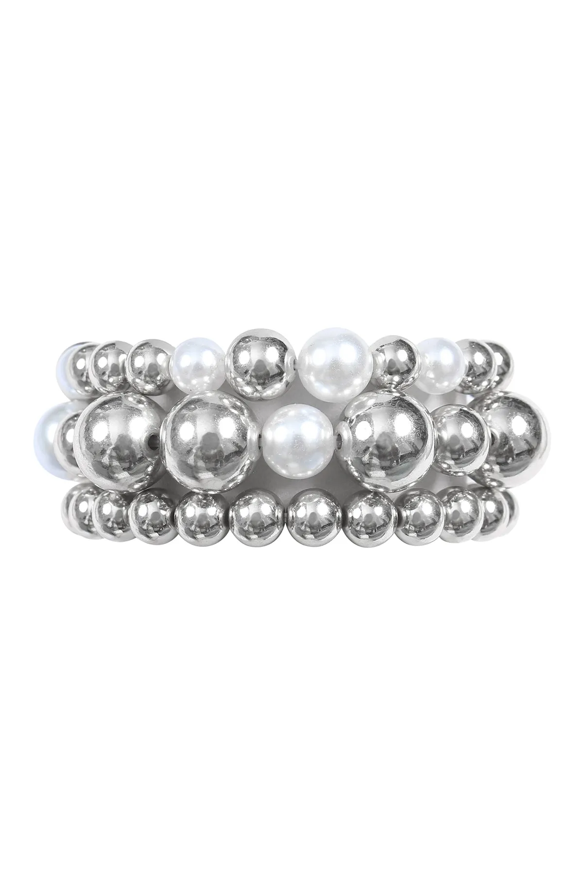 METAL BEAD AND PEARL MULTI LAYERED BRACELET SET