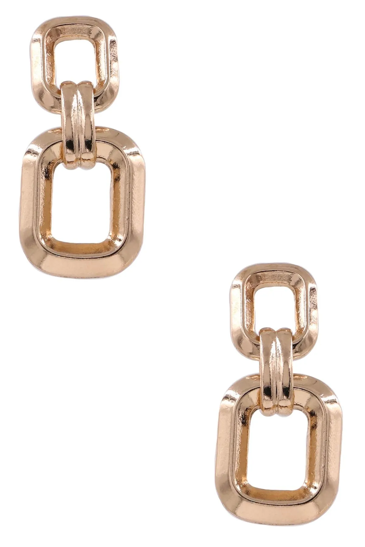 Metal Gold Rectangle Chain Linked Drop Earrings