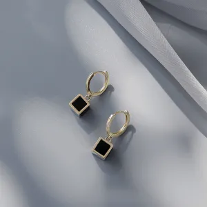 Minimalist Gold Square Drop Earrings with black Accents jlt11513