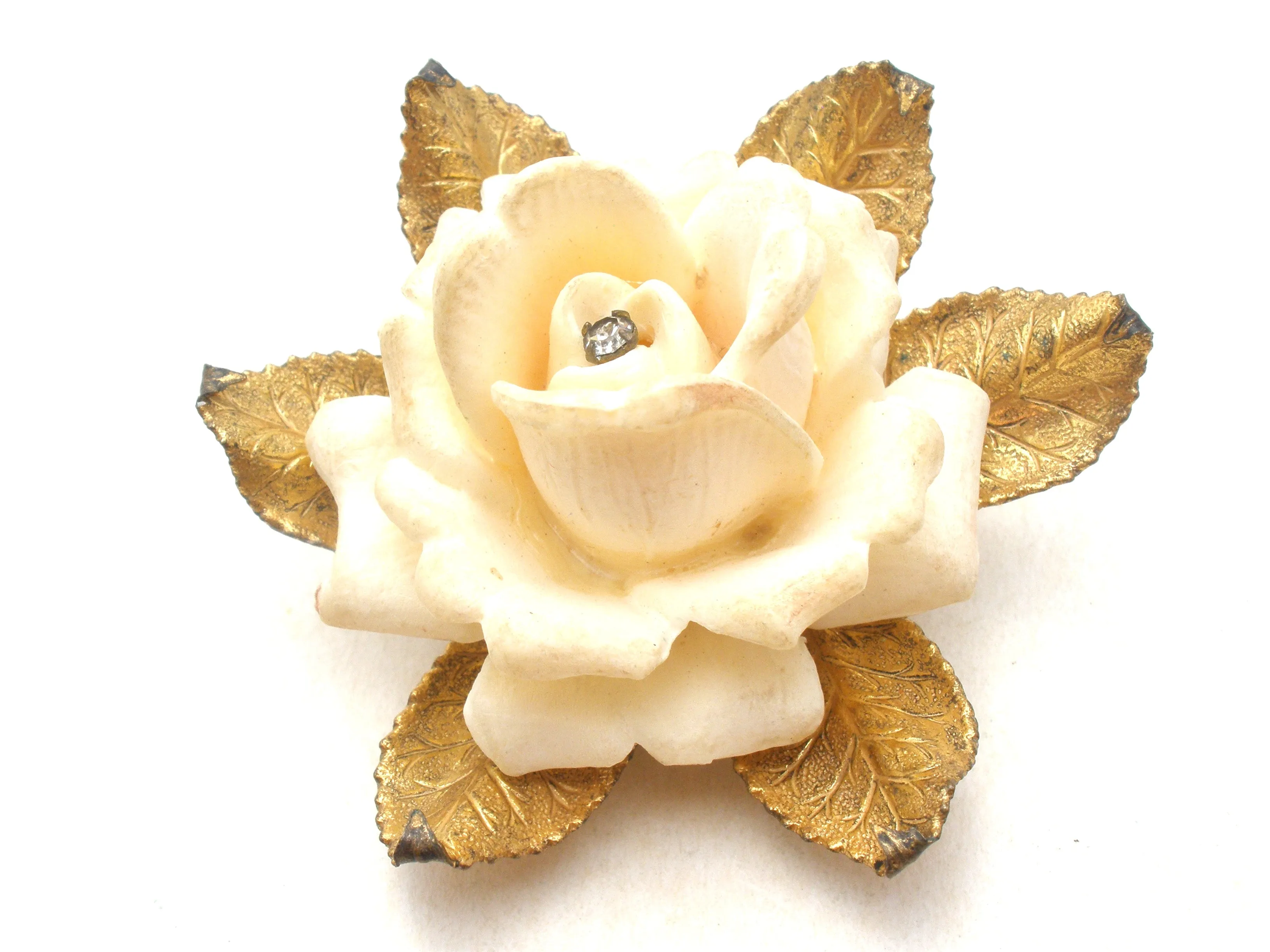 Miriam Haskell Celluoid Rhinestone Rose Brooch Pin