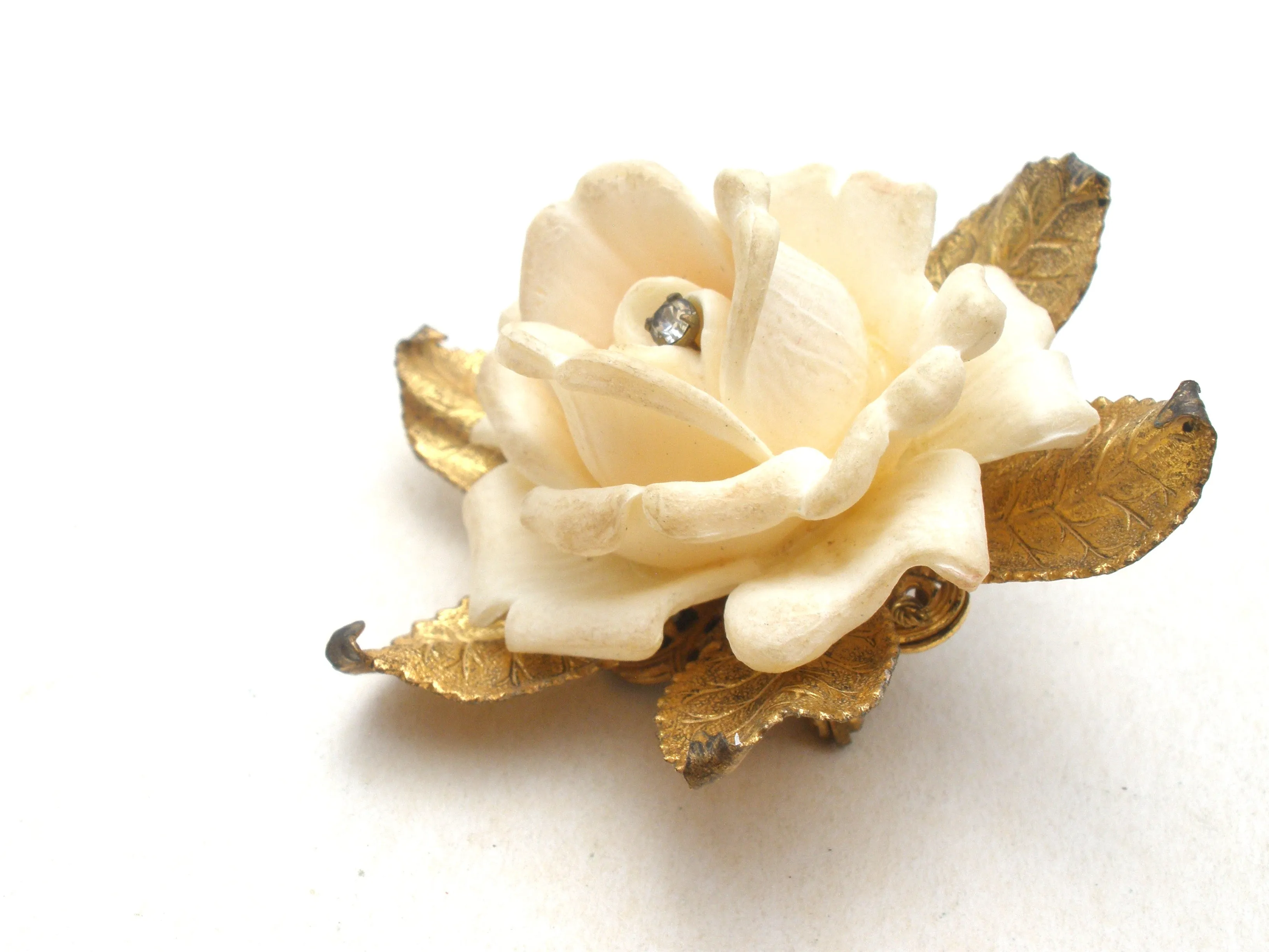 Miriam Haskell Celluoid Rhinestone Rose Brooch Pin