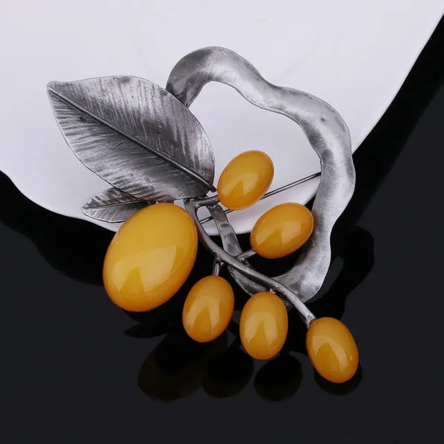 MloveAcc European New Style Leaf Shape Brooches & Pin Neon Yellow Beads Charm Women Collar Brooch Pins Accessories