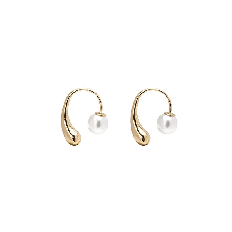 Modern Gold Pearl Hook Earrings-jlt11619