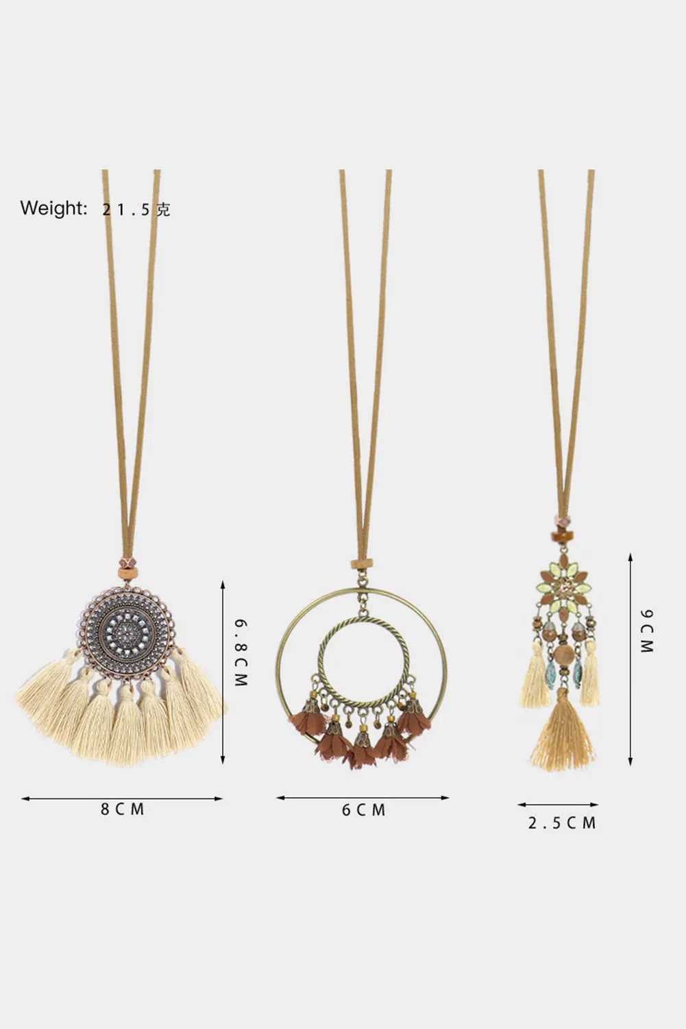 Multicolor 3pcs Bohemian Retro Tasseled Pendant Necklace