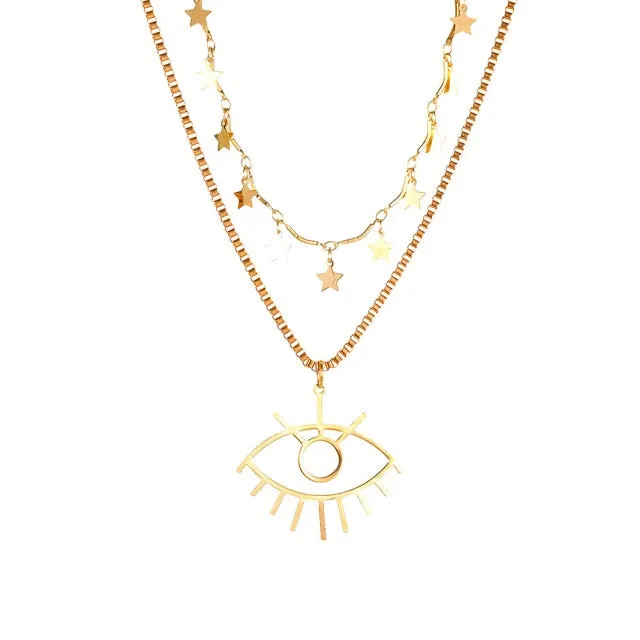 Multilayer Necklaces Charm Jewelry Bohemian Big Eye Fashion SMT259